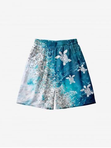 Turtle Sandstone Ombre Sea Waves Print Plus Size Matching Hawaii Sea Creatures Beach Outfit For Couples