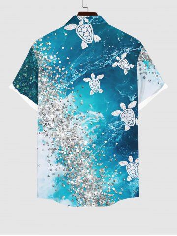 Turtle Sandstone Ombre Sea Waves Print Plus Size Matching Hawaii Sea Creatures Beach Outfit For Couples