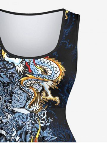 Plus Size Dragon Wizard Skulls Rose Flower Print A Line Swing Dress