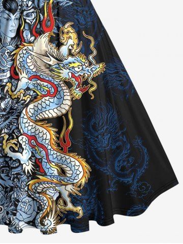 Plus Size Dragon Wizard Skulls Rose Flower Print A Line Swing Dress