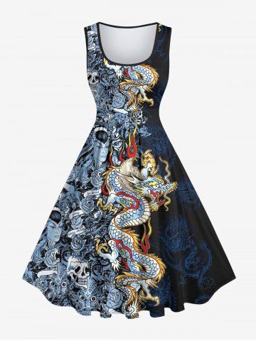 Dragon Wizard Skulls Rose Flower Print Plus Size Matching Set For Couples