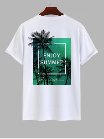 Men's Galaxy Colorblock Coconut Tree Enjoy Summer Print Hawaii T-shirt - WHITE - 4XL