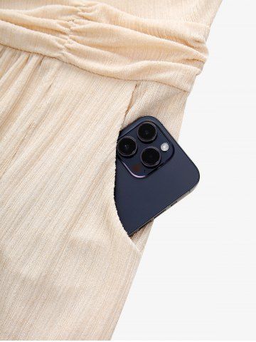 Plus Size Eyelash Lace Trim Ruched Ruffles Tie Pockets Split Ribbed Textured Milkmaid Dress