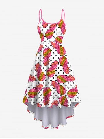 Plus Size Colorful Pineapple Floral Print Hawaii High Low Cami Dress - MULTI-A - 4X