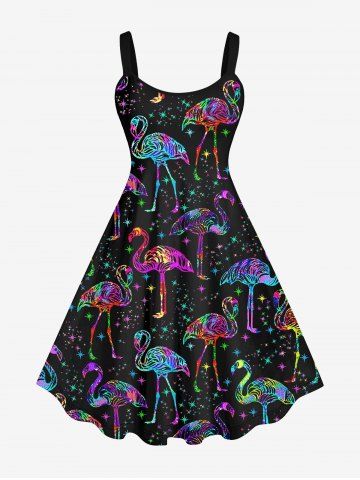 Robe débardeur hawaïenne grande taille à imprimé 3D pailleté flamant rose et galaxie - BLACK - 6X
