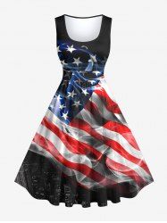 Plus Size Patriotic American Flag Smog Print 1950s Vintage Dress -  