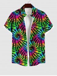 Chemise Boutonnée Teintée Colorée Rayée Imprimée avec Poche de Grande Taille pour Homme - Multi-A 2XL