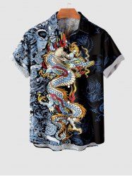 Chemise avec Poches à Imprimé Crânes Fleurs et Dragon Grande-Taille pour Hommes - Noir 2XL