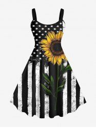 Plus Size Patriotic American Flag Sunflower Print Tank Top -  