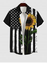 Men's Patriotic American Flag Sunflower Print Buttons Pocket Shirt -  