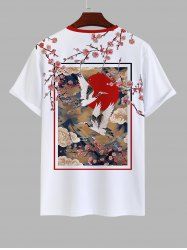Men's Crane Peach Blossom Sun Geometric Graphic Print Short Sleeves T-shirt -  