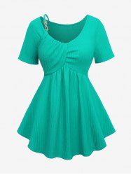 Haut Côtelé Texturé à Bretelle de Grande Taille avec Chaîne en Couleur Unie - Vert 4X | US 26-28