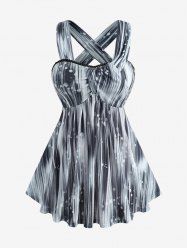 Plus Size Bubble Ombre Glitter 3D Print Overlap Panel Lace Trim Crisscross Strapy Tank Top -  