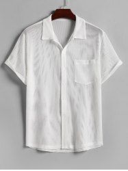 Men's Sheer Net Button Up Solid Color Front Pocket Design Short Sleeves Shirt -  