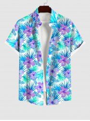 Plus Size Flowers Palm Leaf Print Buttons Pocket Hawaii Shirt For Men -  