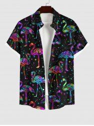 Plus Size Colorful Flamingo Galaxy Glitter 3D Print Buttons Pocket Hawaii Shirt For Men -  