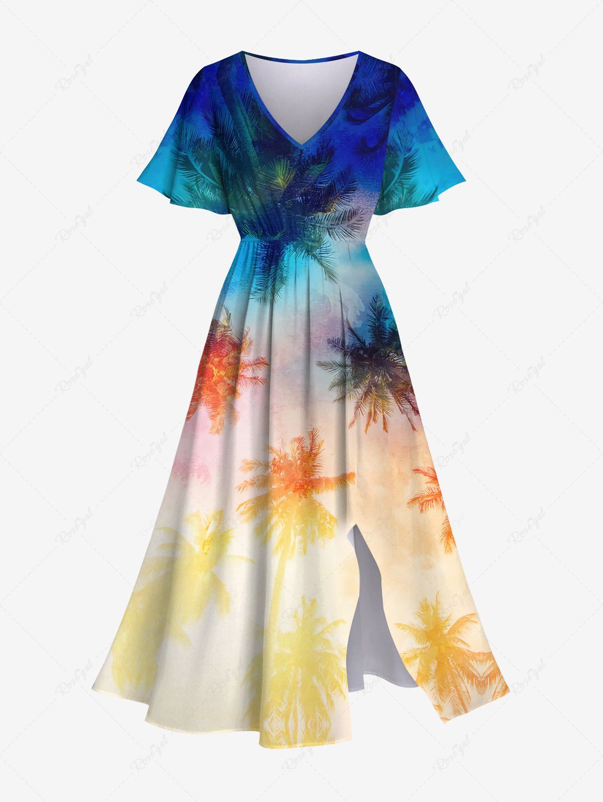Robe Hawaïen Ombrée Cocotier Imprimé de Grande Taille Multi-A M