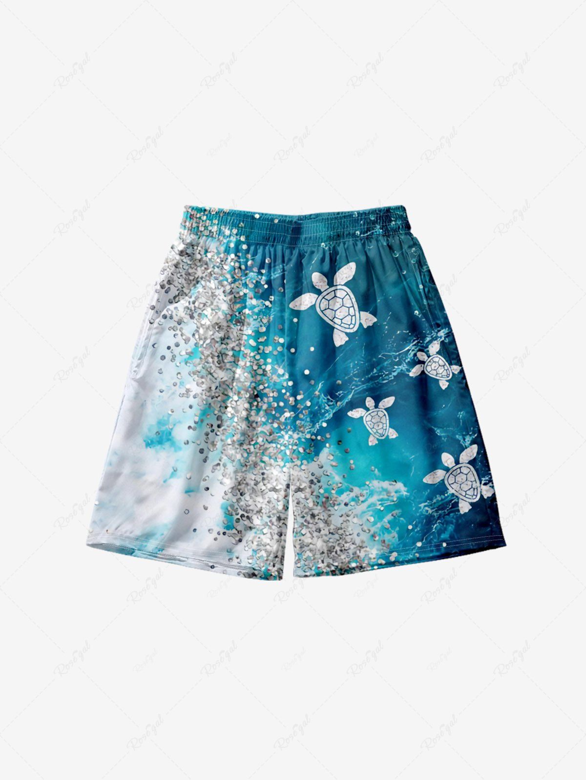 Fashion Plus Size Sandstone Turtle Ombre Sea Print Hawaii Sea Creatures Beach Shorts For Men  