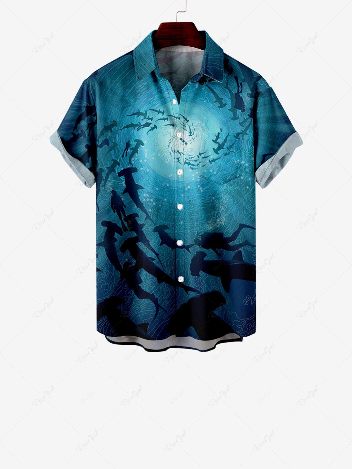 Outfit Kid's Fish Ombre Spiral Sea World Print Hawaii Sea Creatures Button Pocket Shirt  