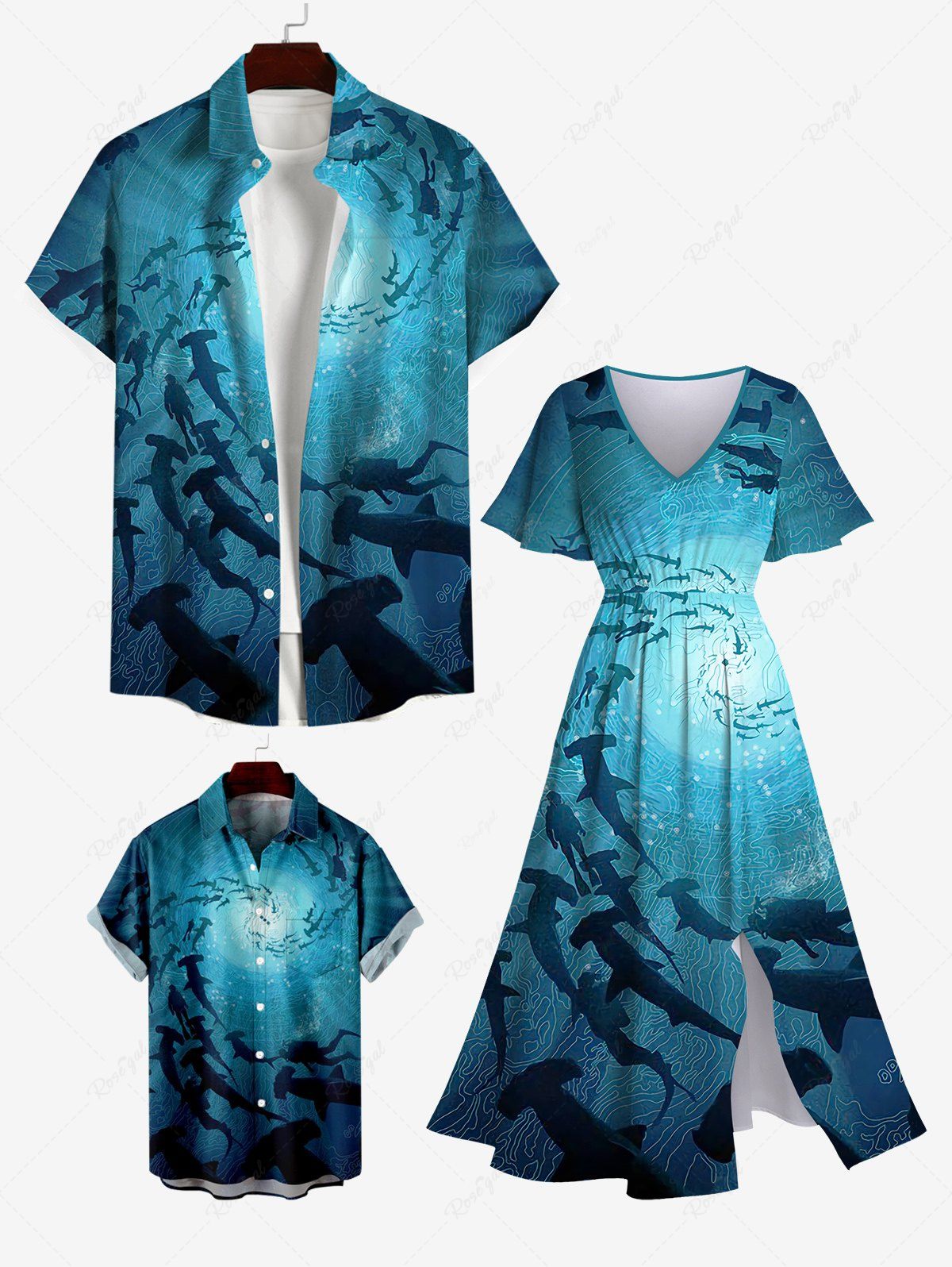 Shops Spiral Diver Fish Ombre Seabed Print Plus Size Matching Hawaii Sea Creatures Beach Outfit For Family  