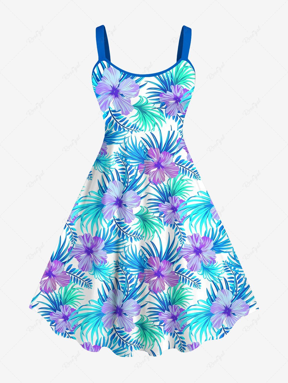 New Plus Size Flowers Palm Leaf Print Hawaii Tank Dress  