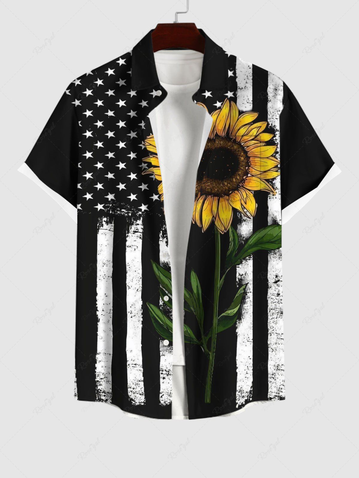 Chemise Drapeau Américain Tournesol Imprimé avec Poche avec Boutons Noir M