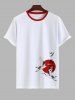 Men's Crane Peach Blossom Sun Geometric Graphic Print Short Sleeves T-shirt -  
