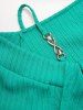 Haut Côtelé Texturé à Bretelle de Grande Taille avec Chaîne en Couleur Unie - Vert 4X | US 26-28