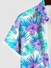 Plus Size Flowers Palm Leaf Print Buttons Pocket Hawaii Shirt For Men -  