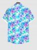 Chemise de Grande Taille Fleur et Feuille de Palmier Imprimés avec Poche en Avant - Bleu clair 4XL