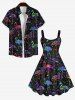 Robe débardeur hawaïenne grande taille à imprimé 3D pailleté flamant rose et galaxie - Noir 2X