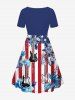 Plus Size American Flag Coconut Leaves Guitar Print Cinched A Line Dress -  