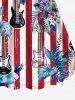 Plus Size American Flag Coconut Leaves Guitar Print Cinched A Line Dress -  