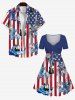Plus Size American Flag Coconut Leaves Guitar Print Cinched A Line Dress -  