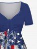 Plus Size American Flag Coconut Leaves Guitar Print Cinched A Line Dress -  