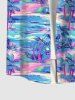 Plus Size Coconut Tree Colorful Sea Waves Print Buttons Pocket Hawaii Shirt For Men -  
