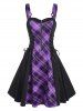 O Ring Plaid Half Zip Lace Up Dress -  
