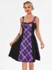 O Ring Plaid Half Zip Lace Up Dress -  