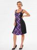 O Ring Plaid Half Zip Lace Up Dress -  