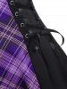 O Ring Plaid Half Zip Lace Up Dress -  