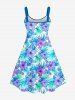Robe Débardeur Hawaïenne à Imprimé Feuilles de Palmier et Fleurs Grande-Taille - Bleu clair 3X