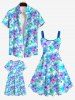 Kid's Flowers Palm Leaf Print Hawaii Dress -  