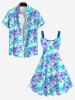 Plus Size Flowers Palm Leaf Print Hawaii Tank Dress -  