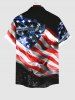 Chemise Boutonnée Drapeau Américain Imprimé avec Poche Grande Taille - Noir 3XL