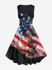 Plus Size Patriotic American Flag Smog Print 1950s Vintage Dress -  