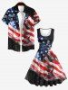 Plus Size Patriotic American Flag Smog Print 1950s Vintage Dress -  