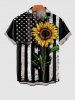 Men's Patriotic American Flag Sunflower Print Buttons Pocket Shirt -  