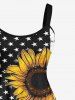 Plus Size Patriotic American Flag Sunflower Print Tank Top -  