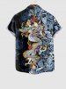 Chemise avec Poches à Imprimé Crânes Fleurs et Dragon Grande-Taille pour Hommes - Noir XL