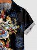 Chemise avec Poches à Imprimé Crânes Fleurs et Dragon Grande-Taille pour Hommes - Noir 4XL